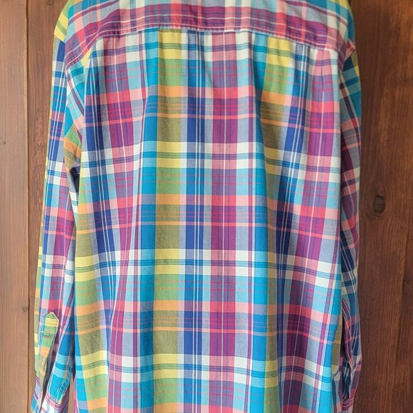 Club Room Men XXL Madras Plaid Shirt 100% Cotton Button Down Collar Long Sleeve - Picture 9 of 13